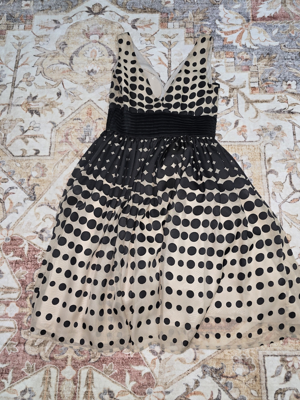 Burlapp By Anthropologie Black Polka Dot Beige A-Line Dress - Picture 2 of 7